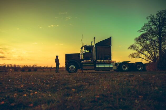 man looking at a truck on the road