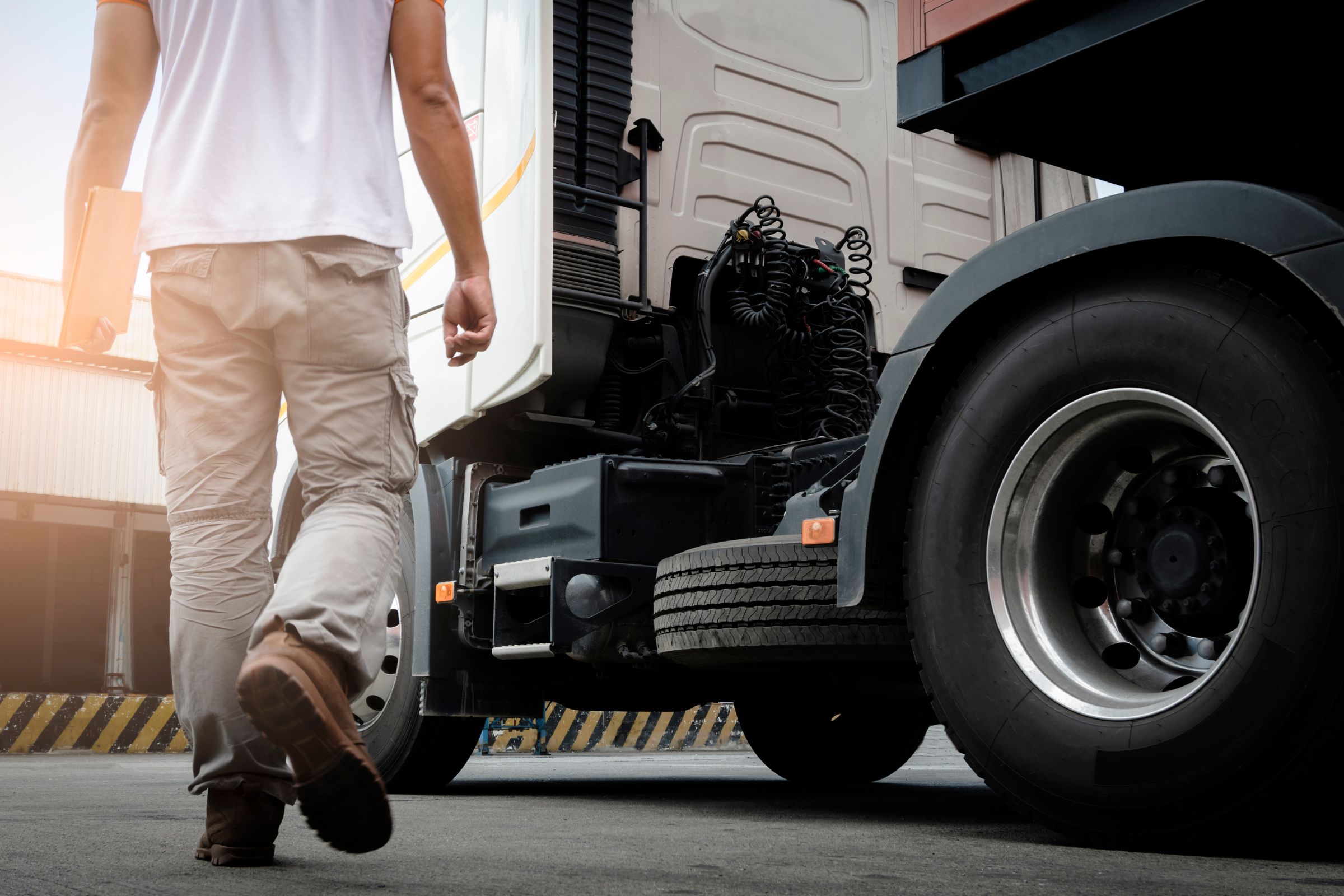 Guy walking towards truck for CDL training